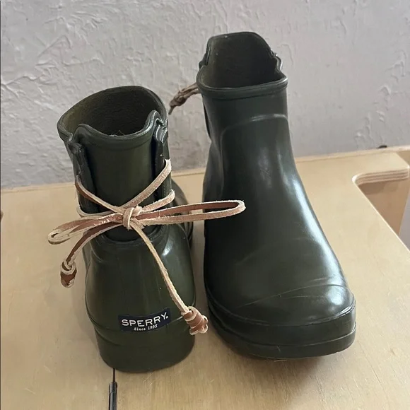 Sperry Dark Olive Lace-Up Rain Ankle Boots - Picture 1 of 5
